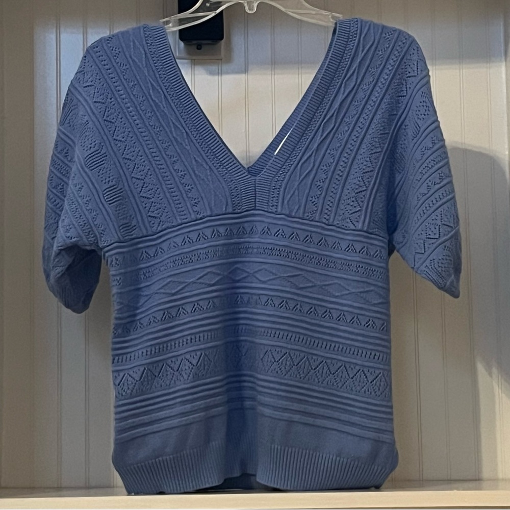 VENUS Short Sleeve Knit Sweater V-Neck / V-Back | Carolina Tarheel Blue! | M - Picture 5 of 9